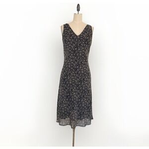 Casual‎ Corner 90s Grunge Floral Midi Dress 2P Black Ditsy Print Sleeveless Slip